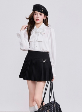 OTEBANBASS26SS宫廷风蕾丝花朵衬衫女长袖蝴蝶结白色休闲气质上衣