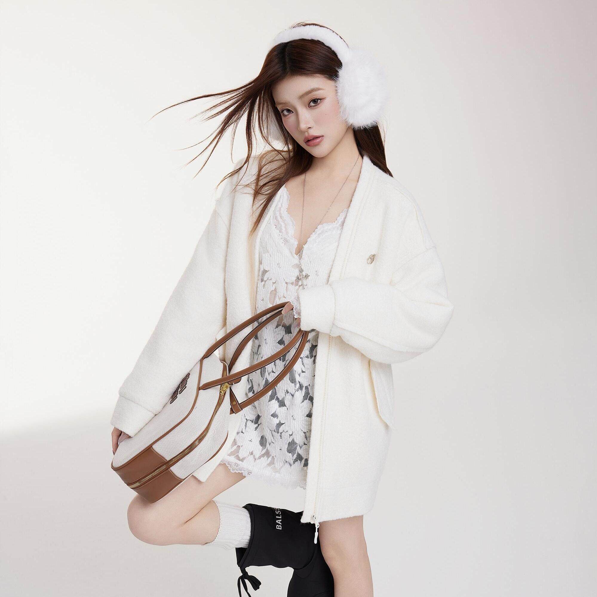 OTEBANBASS 24SS休闲拉链毛呢外套女宽松时尚简约立领上衣