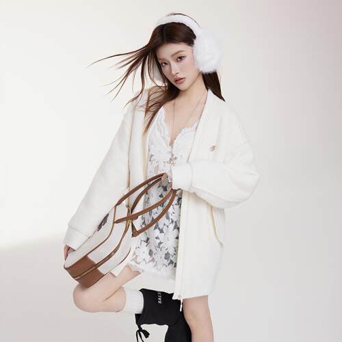 OTEBANBASS 24SS休闲拉链毛呢外套女宽松时尚简约立领上衣