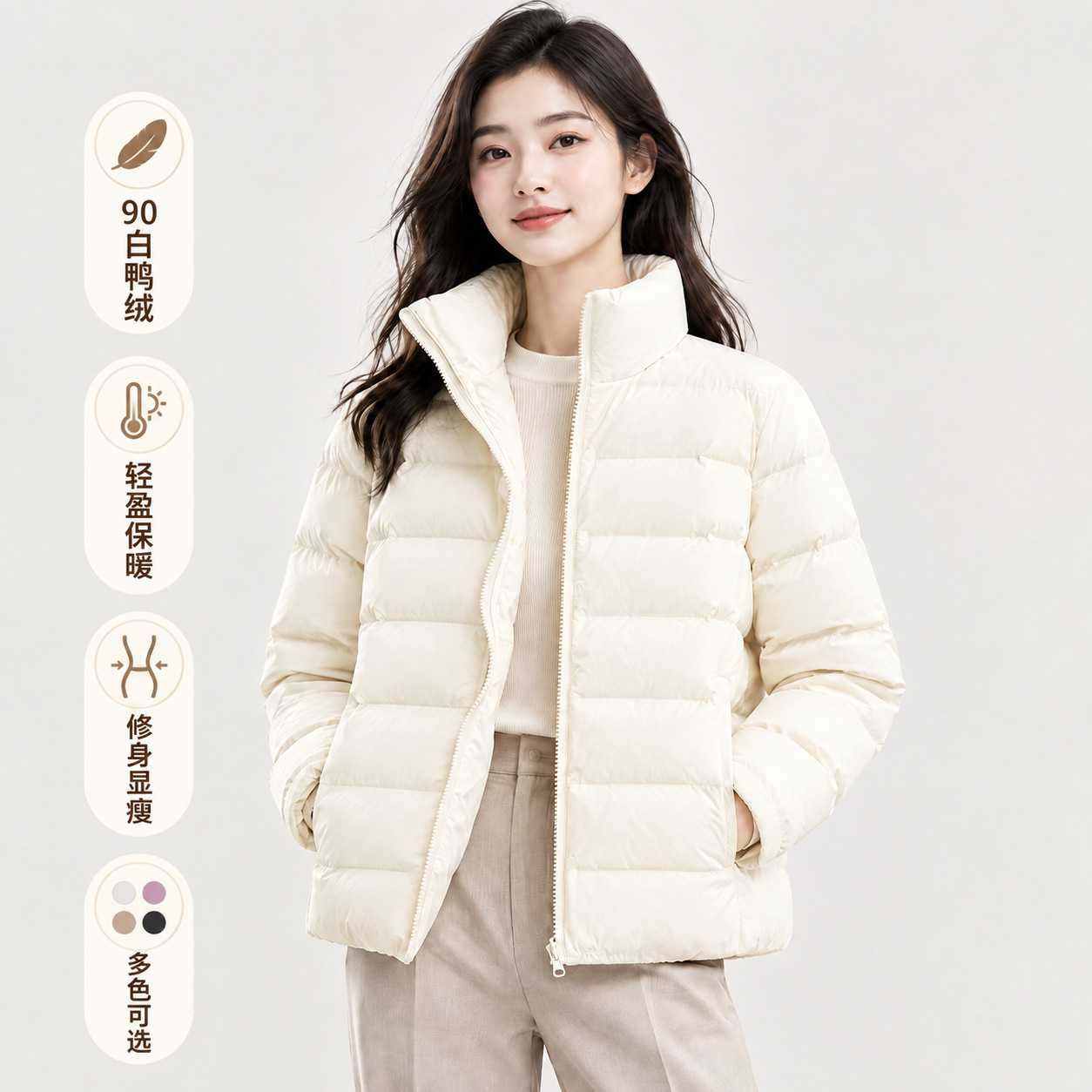 秋冬防寒绒羽绒服冲锋衣内胆轻量男女同款立领防寒保暖羽绒棉服