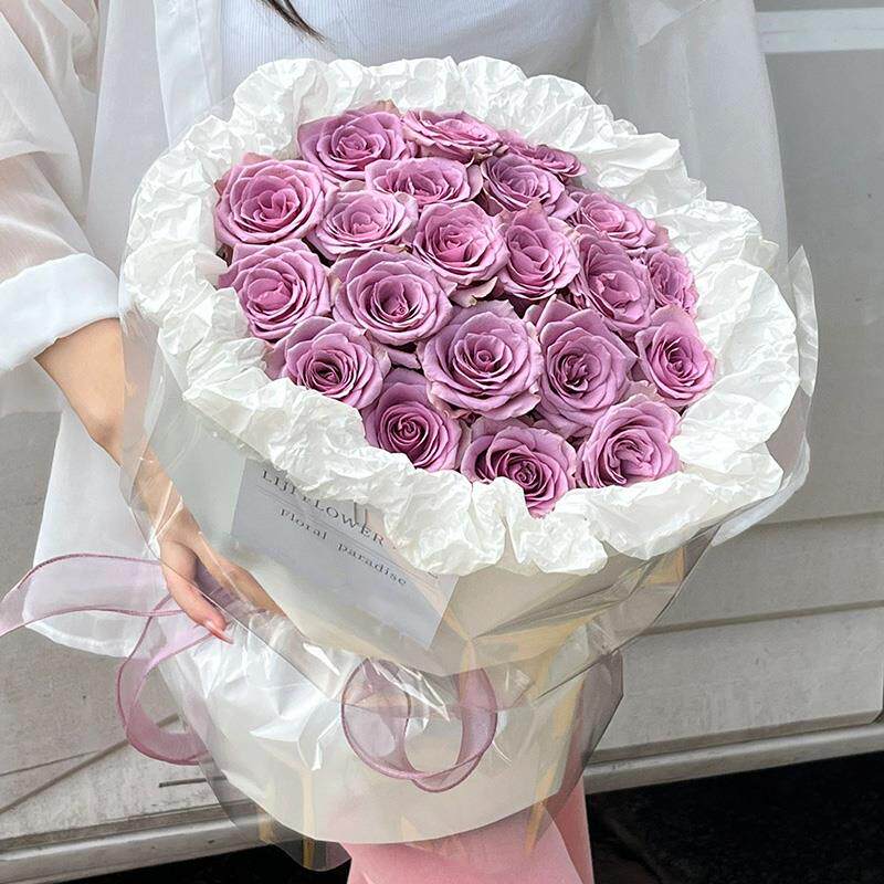 紫玫瑰花束真花送女友生日礼物