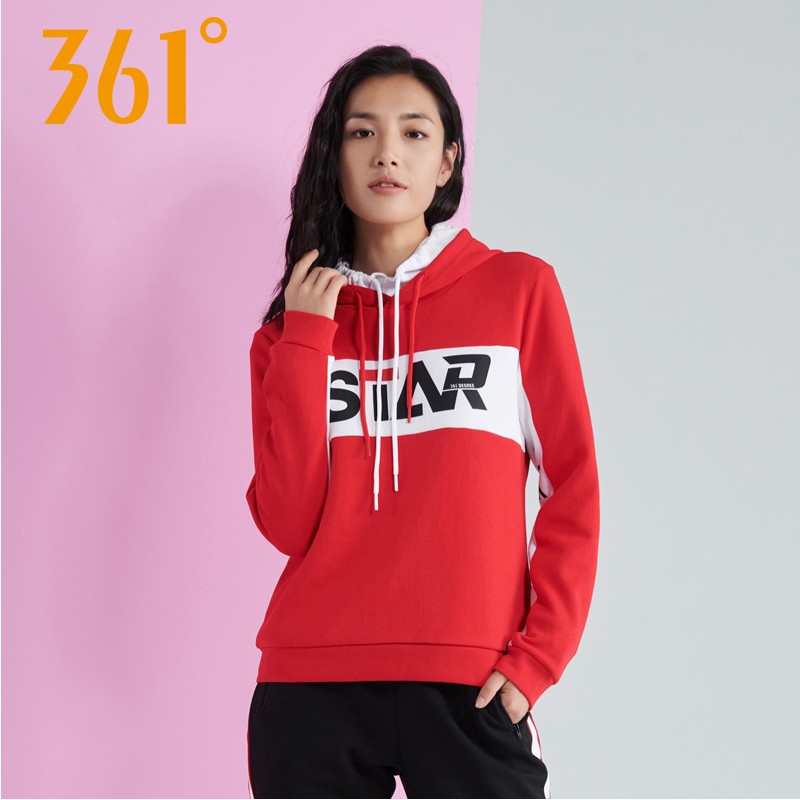 361女装2021春秋季款上衣361度连帽套头卫衣女长袖休闲运动服外套