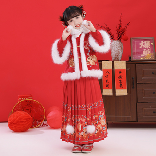 新款女童拜年服冬季加绒加厚中国风精美刺绣喜庆过年服装唐装汉服