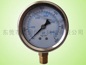 。60MM径向0-600KG高压充油表接口1/4牙，抗震压力表，不锈钢油压