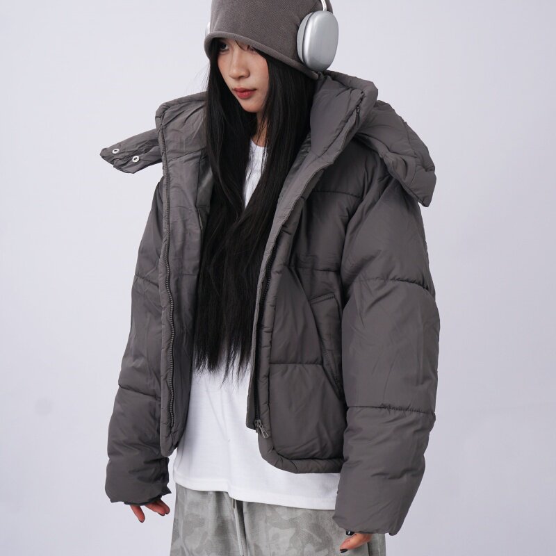 韩版宽松立领连帽加厚棉服女短款2025年冬季休闲保暖面包服外套
