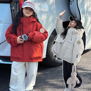 冬装儿童棉服2025新款中大童工装加厚棉衣连帽外套棉袄户外防寒