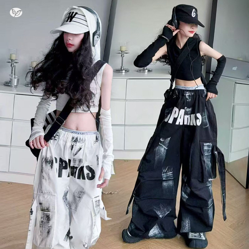 女童连帽分袖T恤套装2025秋新款辣妹街舞演出服涂鸦字母工装裤子,童装/婴儿装/亲子装,儿童运动套装,淘宝优惠券,粉丝福利购,淘宝优惠卷