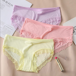 纯色棉质纯白色三角内裤 中腰女士莫代尔蕾丝少女平口舒适性感