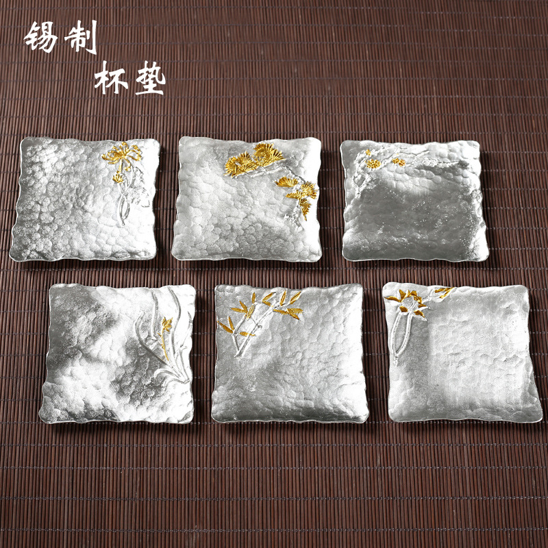 日式手工纯锡茶杯垫隔热垫创意茶杯托茶具配件禅意功夫茶道零配件