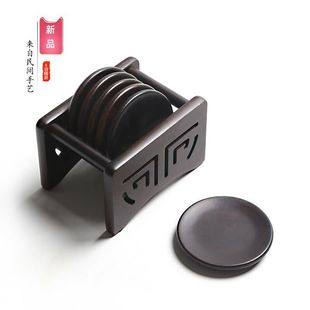 实木黑檀木方形圆形镶锡茶垫杯垫套组功夫隔热垫茶杯茶托茶具配件