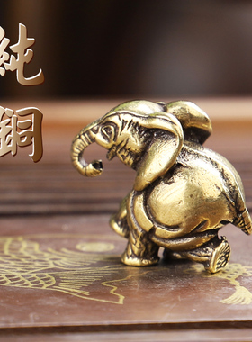 纯手工实心金属小象复古风挂件