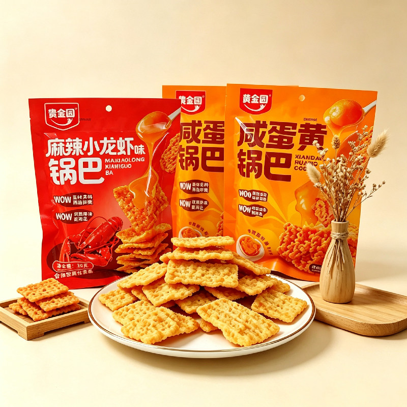 贵金园网红锅巴咸蛋黄/麻辣小龙虾味酥脆锅巴便携小包解馋小零食