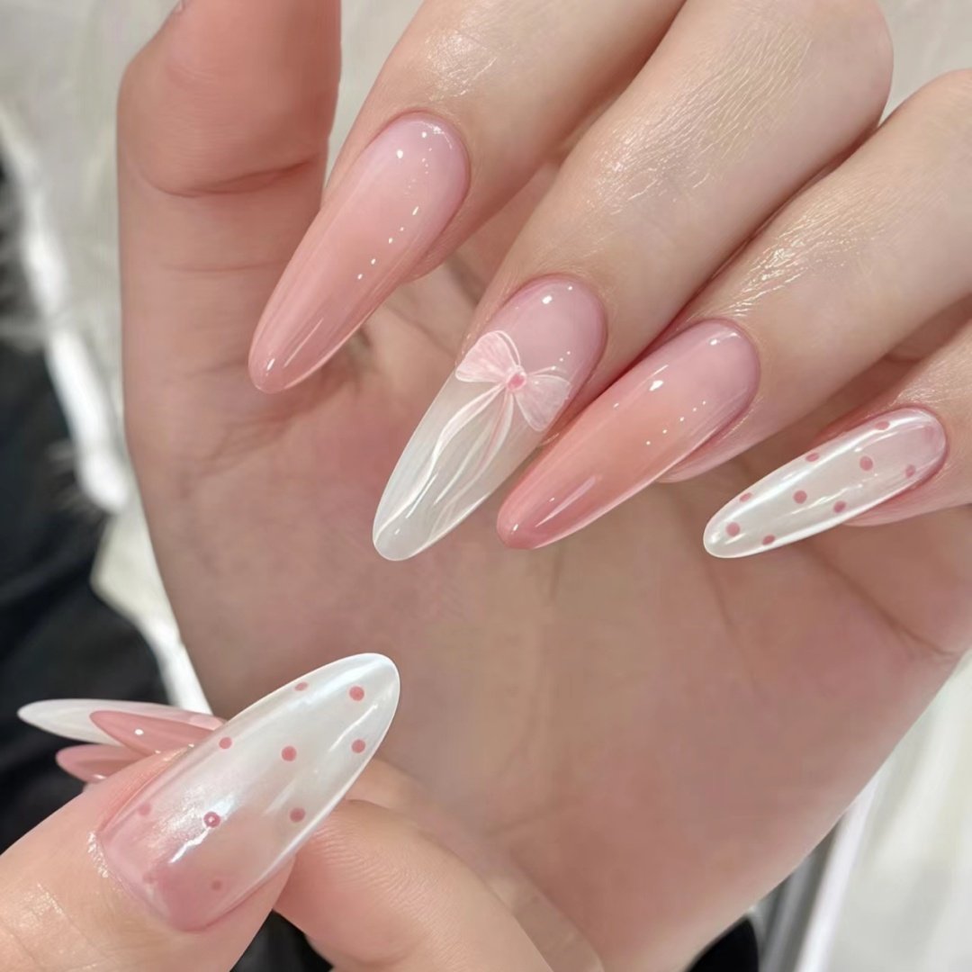 手工定制成品穿戴甲甜酷波点飘带2025显白光疗假指甲贴片孕妇新娘,彩妆/香水/美妆工具,穿戴甲/甲片,淘宝优惠券,粉丝福利购,淘宝优惠卷