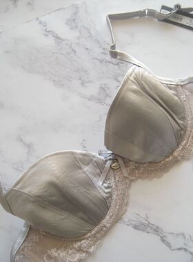 好货~欧美单银灰色真丝薄棉罩杯有钢圈文胸内衣75D