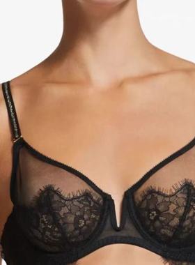 欧~黑色蕾丝拼网纱有钢圈半透明超薄小性感内衣70E75BDDF80BCDDD