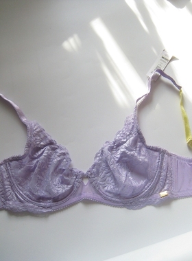 欧美单淡紫色薄款蕾丝有钢圈撞色设计内搭文胸胸衣70DD75B75F大胸