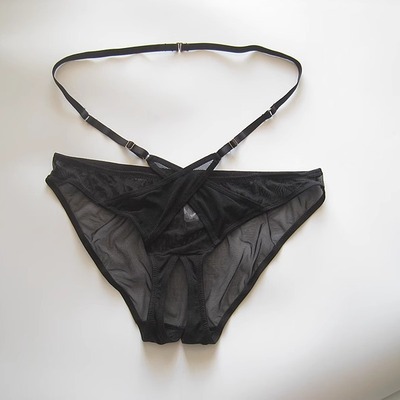 性感黑色网纱绑带开档内裤