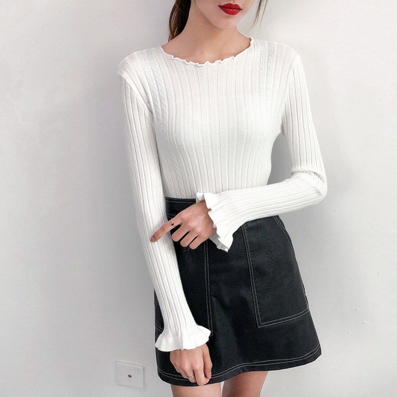 秋冬款长袖上衣短款套头紧身加厚毛衣韩版修身打底木耳边针织衫女|msdalam kategori Butik wanita / wanita, sweater bulu - dari Buy2taobao.com untuk memberikan perkhidmatan ejen Taobao profesional membeli