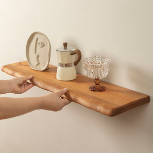 实木榆木一字板置物架卧室客厅厨房墙面木板展示架墙上层板搁板