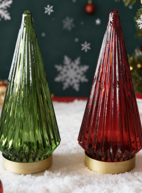 出口外贸玻璃条纹大红大绿LED圣诞树氛围灯居家酒店咖啡馆装饰