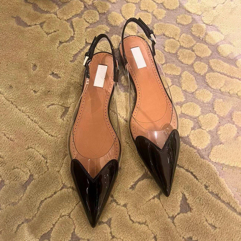 真皮新款小众法式爱心尖头穆勒凉拖女鞋一字扣仙女风包头平底凉鞋