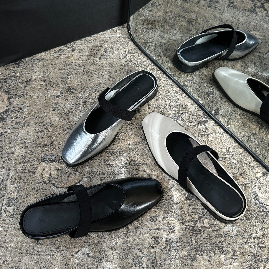 法式复古包头半拖鞋女2026年春夏新款平跟一字拖软底黑色显瘦凉拖