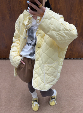 设计师买手店洋气减龄可拆卸荷叶领褶皱夹克外套菱格廓形棉衣棉服
