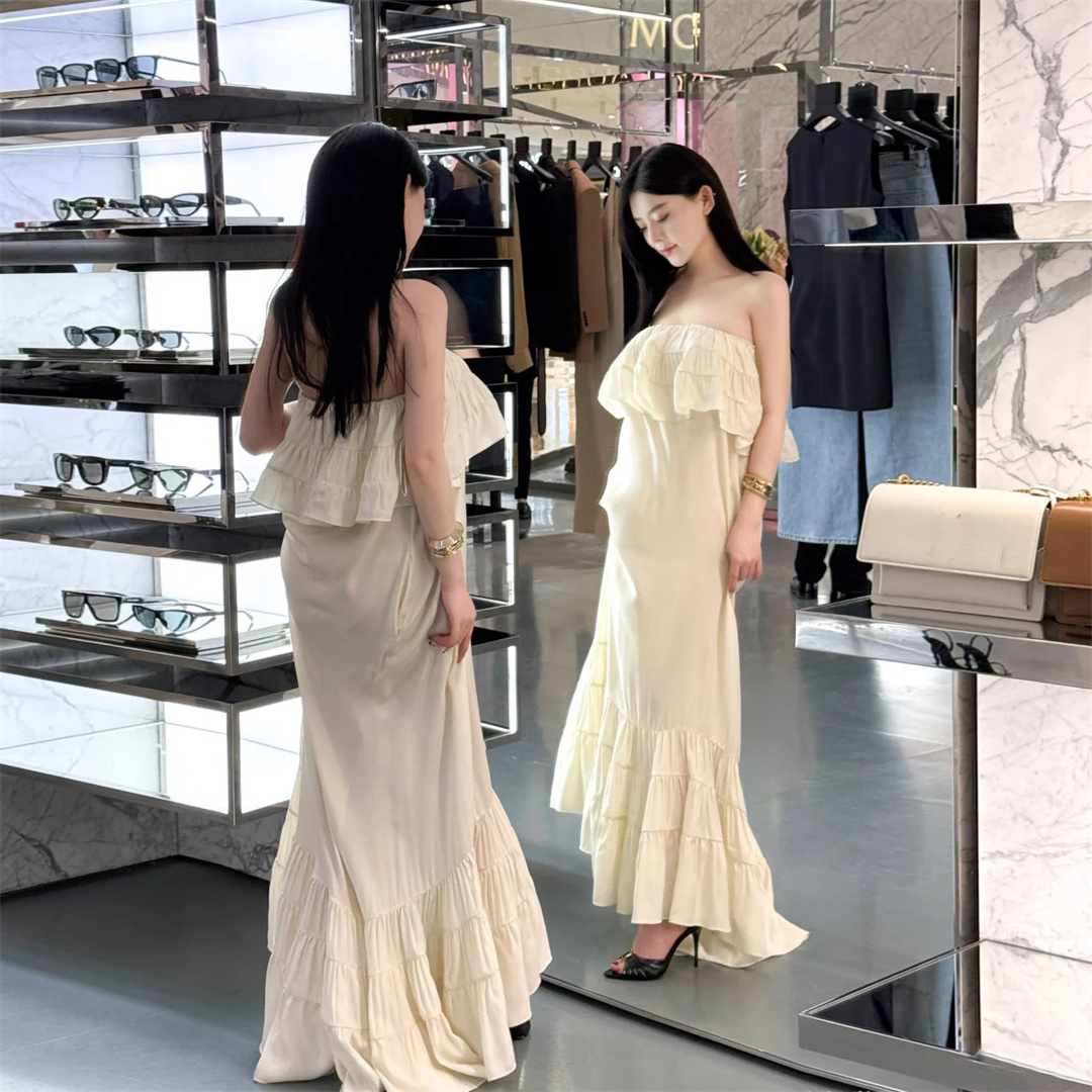 设计师买手店rose同款连衣裙温柔仙女小裙子荷叶边抹胸裙礼服裙子