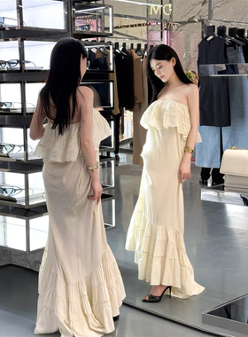 设计师买手店rose同款连衣裙温柔仙女小裙子荷叶边抹胸裙礼服裙子