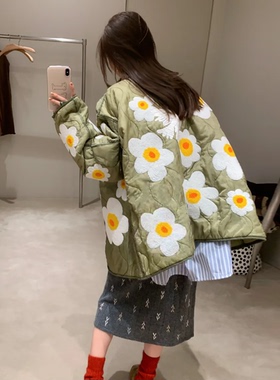 设计师买手店立体刺绣鸡蛋花内胆夹克菱格棉衣情侣款棉服外套男女