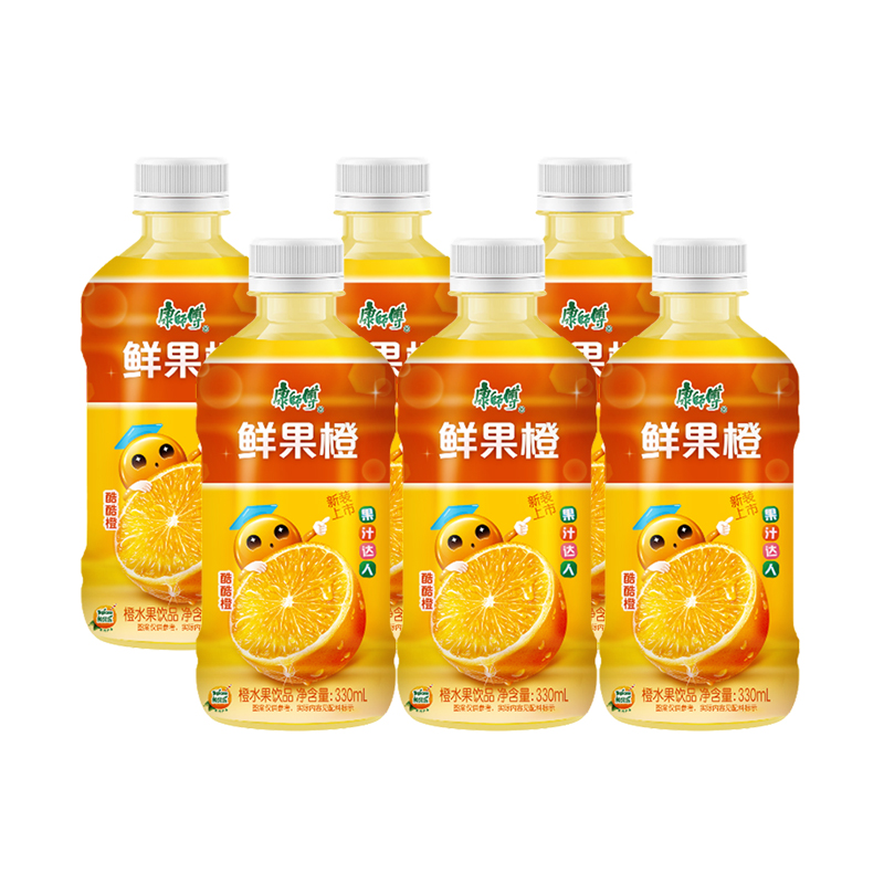 康师傅鲜果橙330ml*6瓶整箱迷你小瓶装水果汁饮料饮品批发餐饮