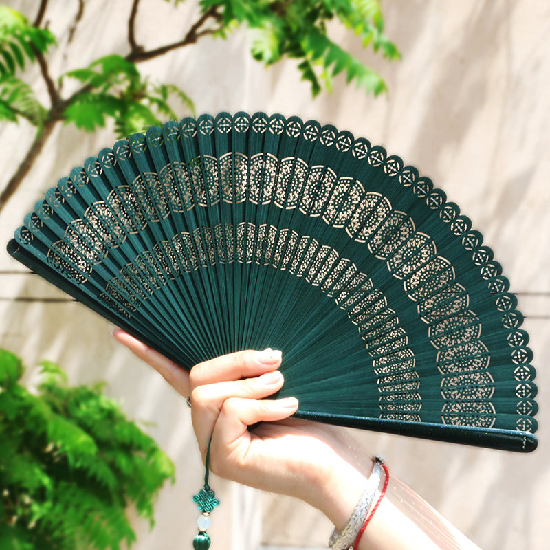 336中国风全竹扇子女士镂空折扇古风便携好开合汉服舞蹈扇礼品扇