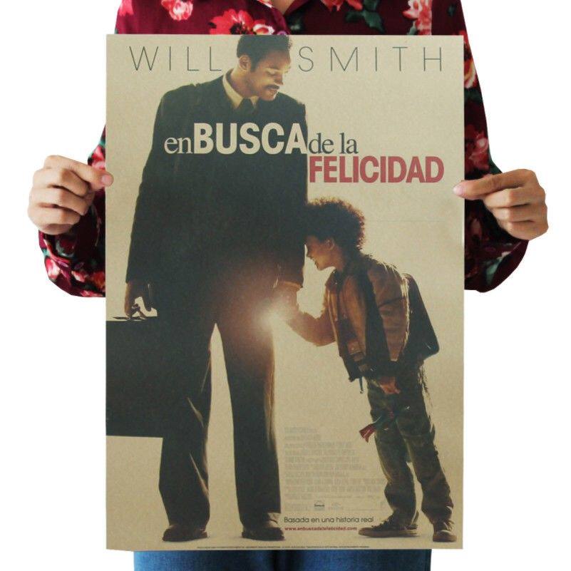 当幸福来敲门经典电影海报复古牛皮纸海报画好莱坞酒吧客厅装饰画