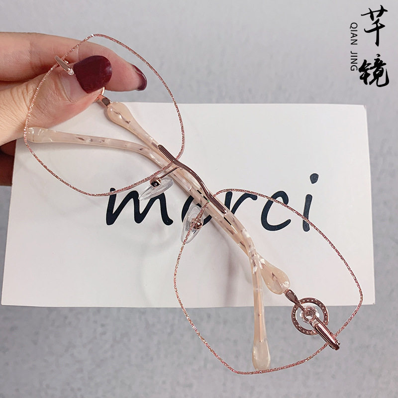 抖音小红书同款大脸钻石切边无框眼镜女近视美妆金粉网红款配度数,ZIPPO/瑞士军刀/眼镜,定制成品光学镜,淘宝优惠券,粉丝福利购,淘宝优惠卷