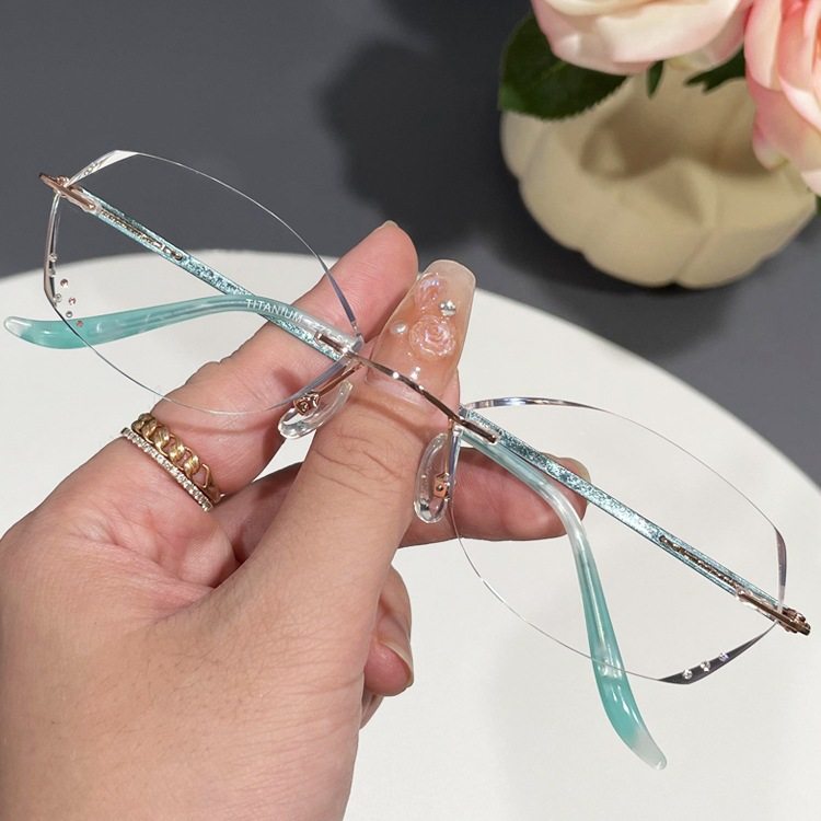 无边框眼镜女可配高度数加散光近视钻石切边无框防蓝光纯钛素颜镜,ZIPPO/瑞士军刀/眼镜,定制成品光学镜,淘宝优惠券,粉丝福利购,淘宝优惠卷