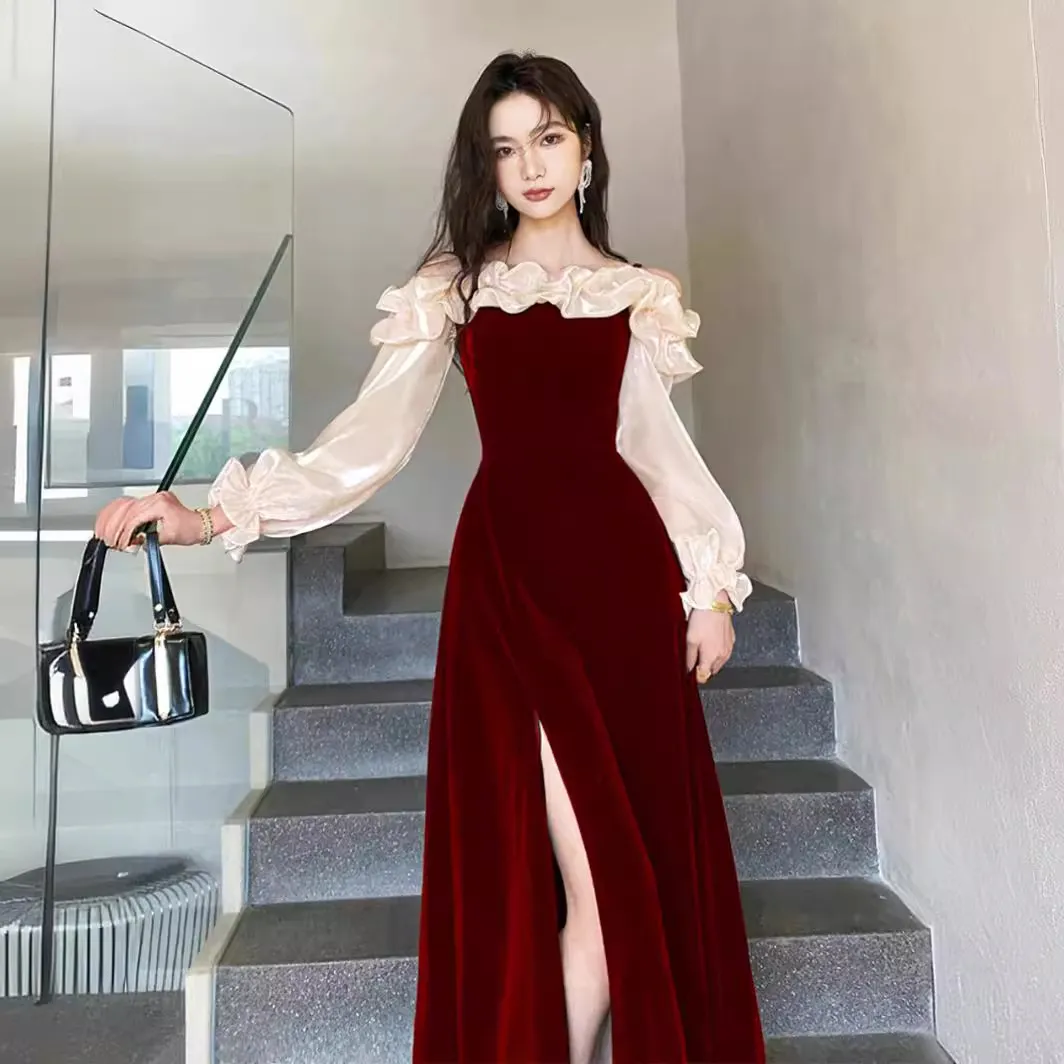 敬酒服新娘旗袍秋冬2025新款订婚长袖红色结婚礼服裙中式年会宴会