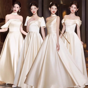 香槟色伴娘服2025新款婚礼绝美小众姐妹团礼服表演主持人礼服