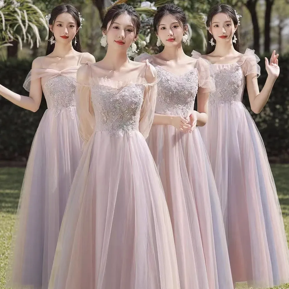 粉色伴娘服2025新款秋冬仙气姐妹团礼服闺蜜高级感显瘦晚礼服裙女