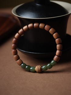 印度老山檀香黑肉直切8x8搭配和田玉迈索尔老料手链男女手串