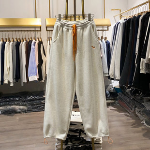 新款 女士冬季 线条小马刺绣加绒卫裤 高级感长裤 晓艾档口实拍