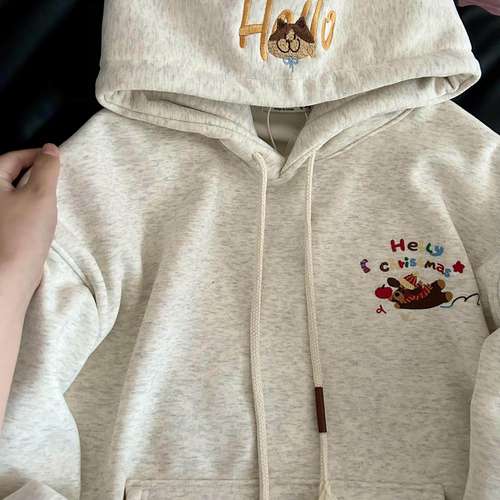 重工刺绣可爱小狗连帽卫