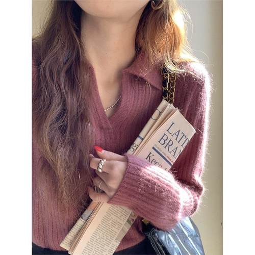 梅子色法式绝美毛衣女秋