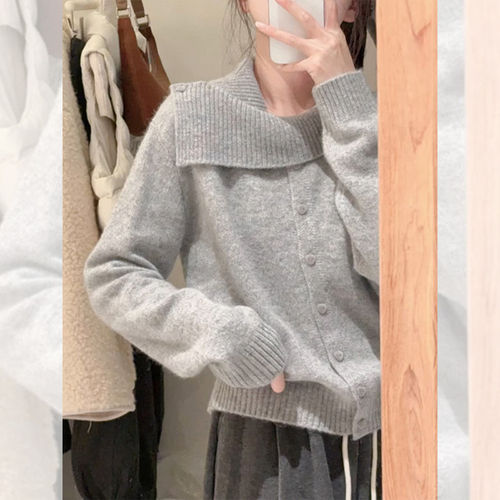 设计感小众灰色翻领羊毛