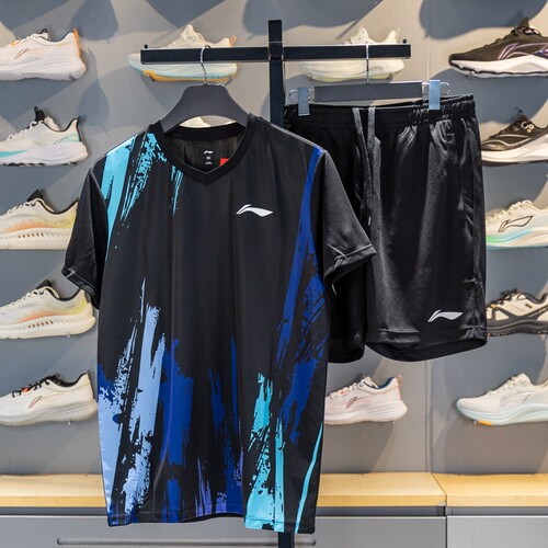 李宁男子速干短袖羽毛球套装