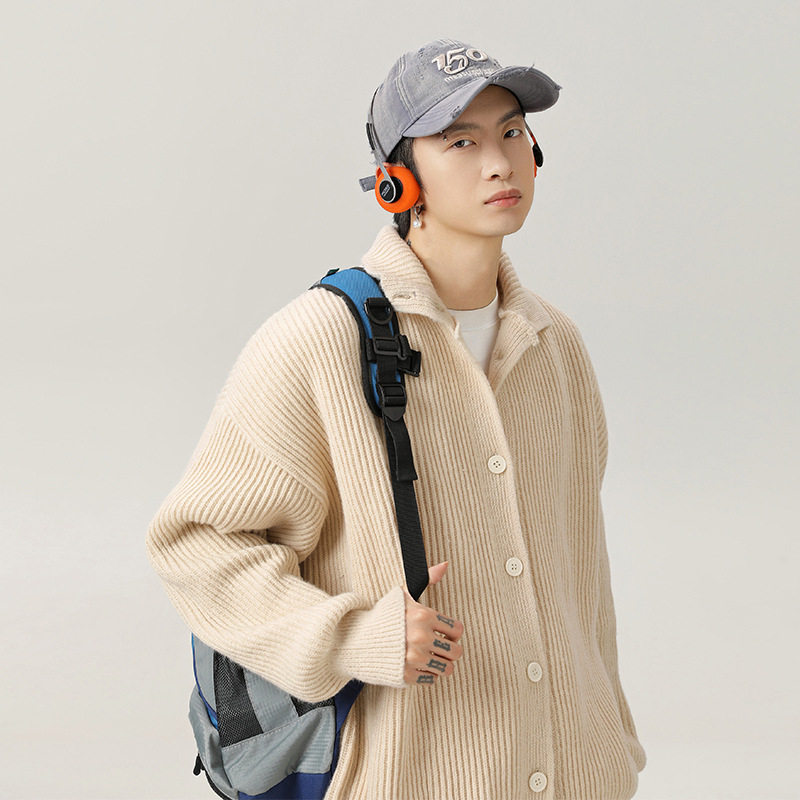 JY STYLE 日系复古高领开衫毛衣男秋冬款慵懒风纯色休闲针织衫