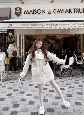 Kiyomi Doll温柔软糯白色海军领羊毛大衣 夹棉加厚毛呢外套