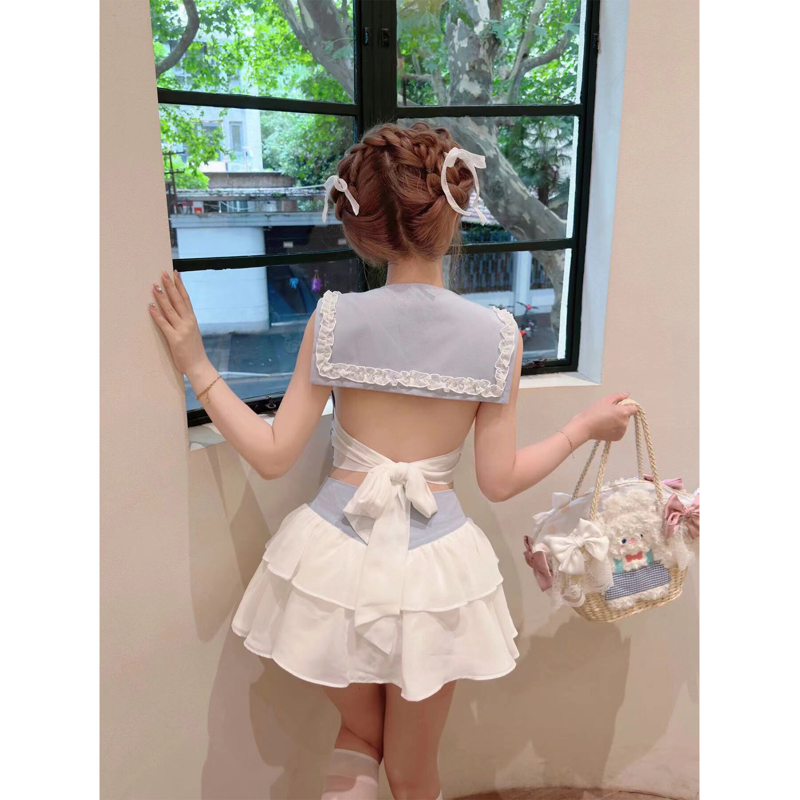Kiyomi Doll  原创洛丽塔少女海军风蓬蓬裙 纯欲系带蝴蝶结漏背装