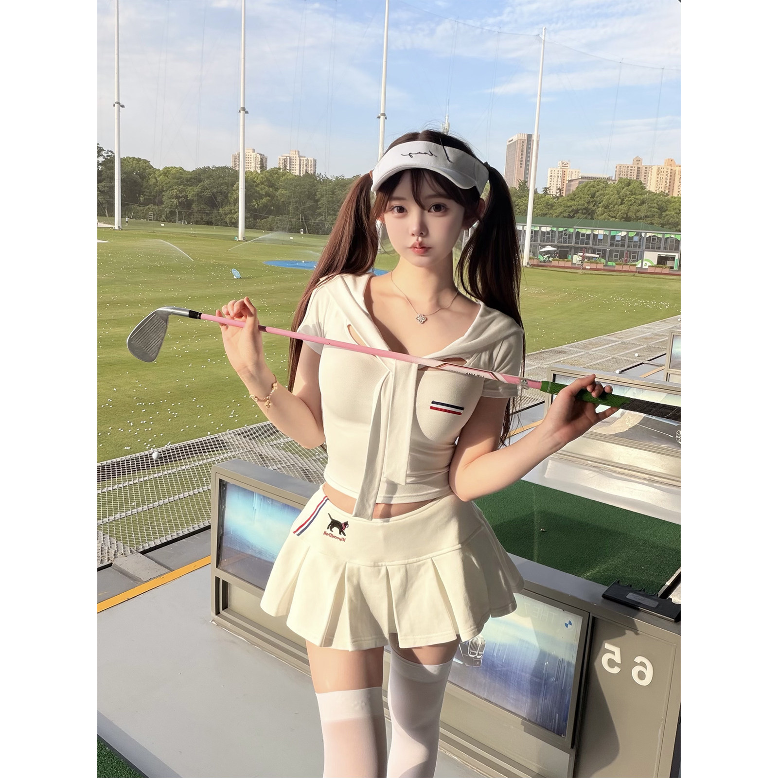 Kiyomi Doll原创 小猫高尔夫纯欲套装 收腰刺绣T恤+百搭褶短裙图片