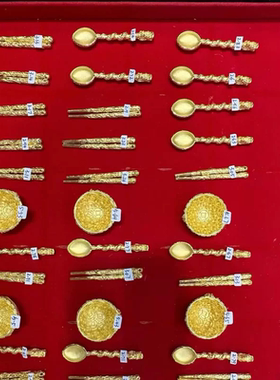 足金999勺子筷子套装黄金三宝周岁碗筷送宝宝周岁满月朋友礼物