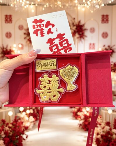 足金999新婚快乐礼物永结同心新郎新娘结婚送朋友亲戚闺蜜结婚礼